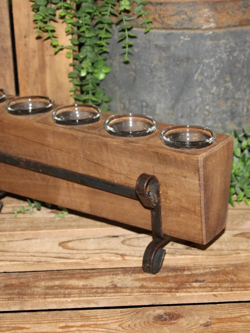 Rustic French Country Farmhouse Wood Sugar Mold Candle Holder w/Stand